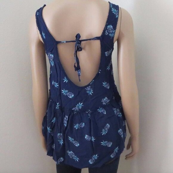 Hollister Womens Tank Top Shirt Size XS Navy Blue Pineapples Blouse - Picture 3 of 3